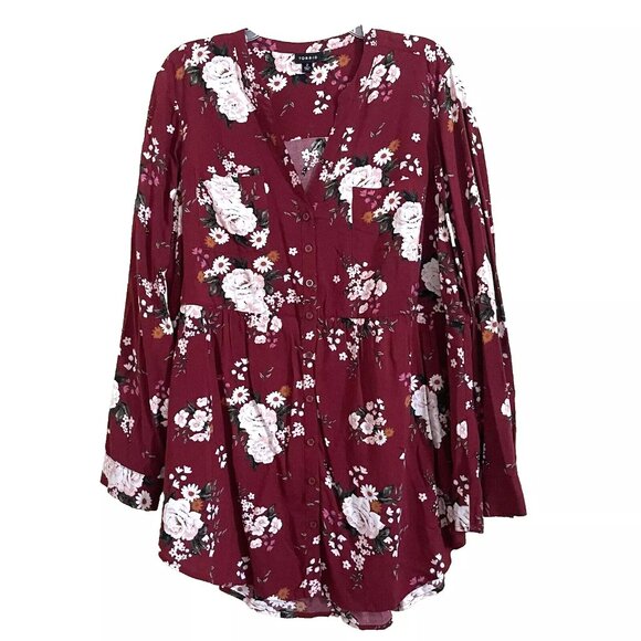 Torrid Dark Floral Emma Babydoll Challis Button Front Shirt Blouse Top 2X - Picture 2 of 10